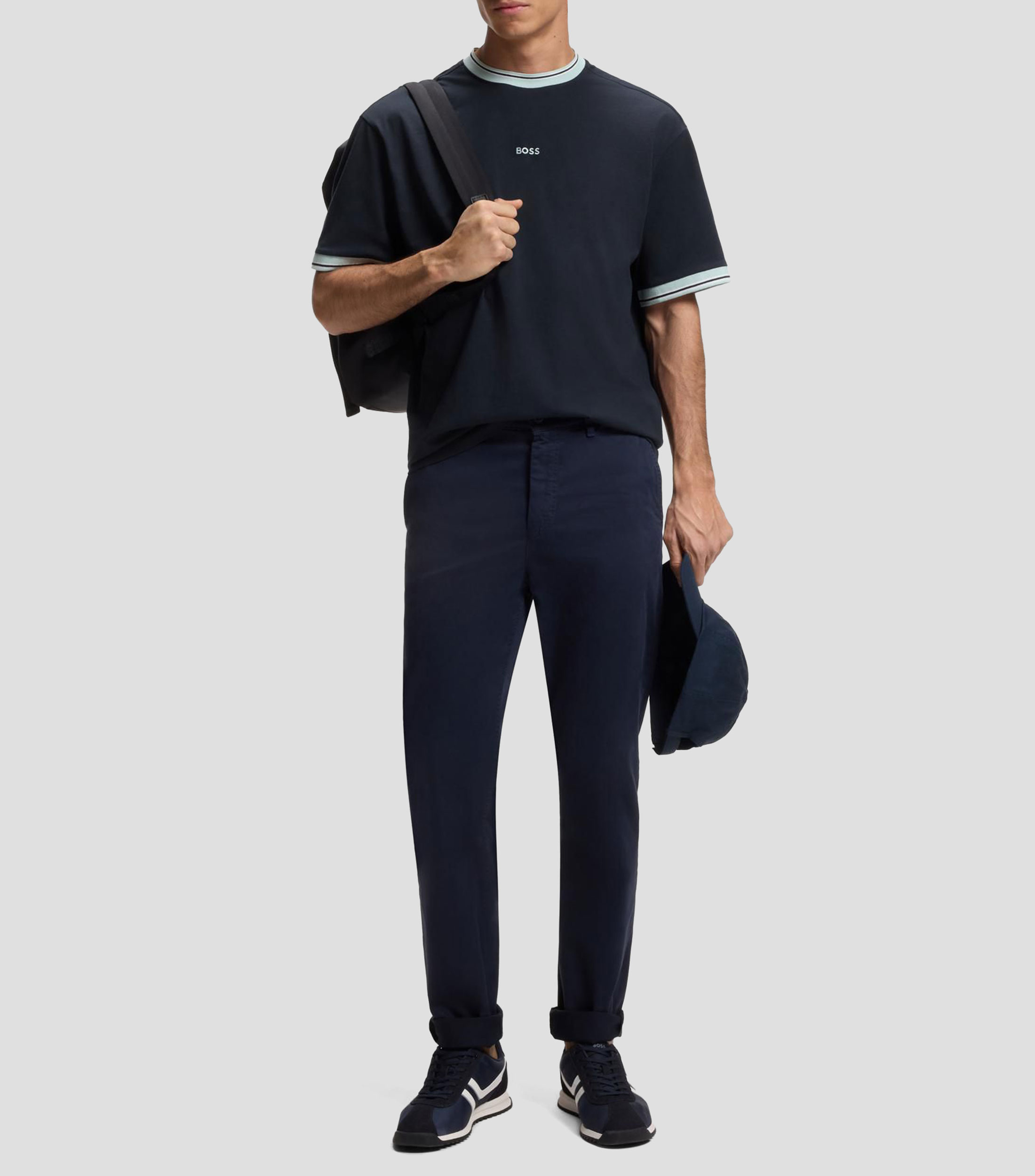 Playera relaxed de algodón con detalles a rayas Hombre